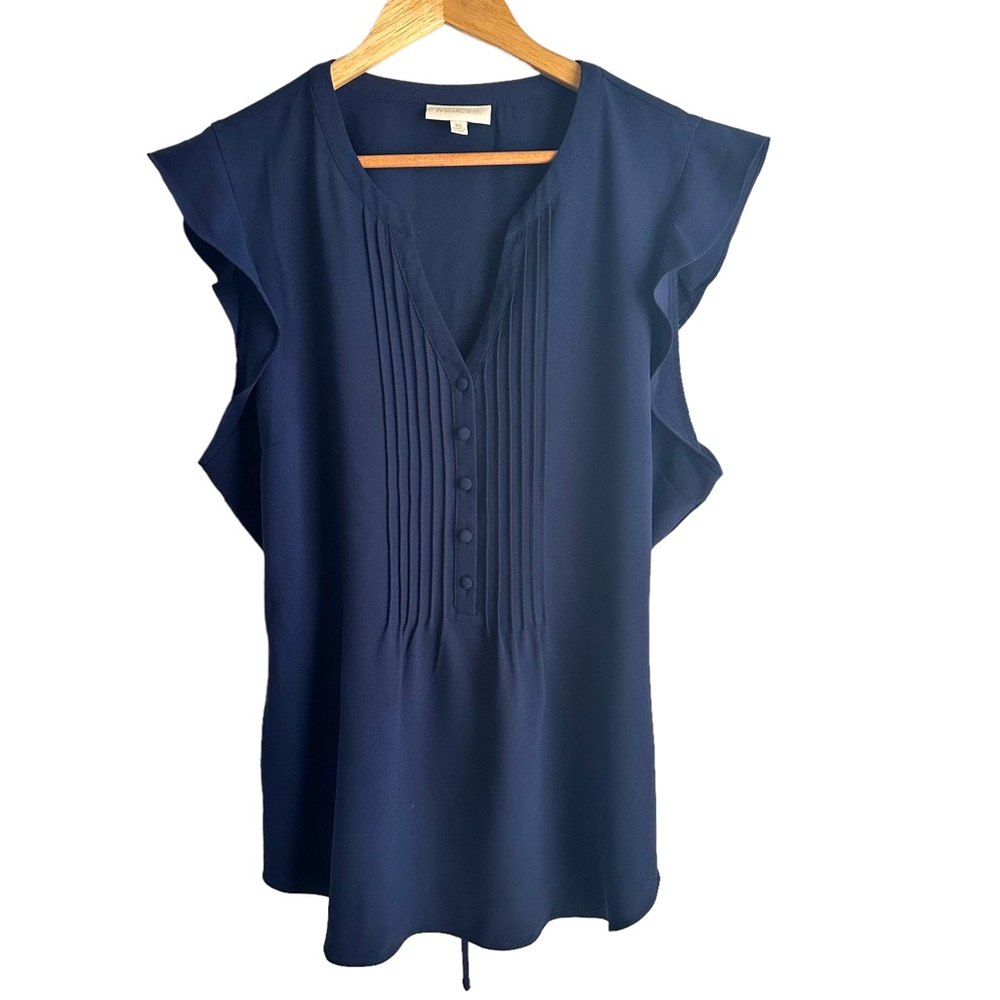 Modcloth Navy Blue V-Neck Sleeveless Ruffle Trim Blouse Size XL